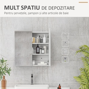 Dulap Baie cu Oglindă și 2 Uși Soft Close, 60x15x60 cm, Rafturi Ajustabile, Economisire Spațiu, Alb Lucios - Img 4