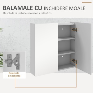 Dulap Baie cu Oglindă și 2 Uși Soft Close, 60x15x60 cm, Rafturi Ajustabile, Economisire Spațiu, Alb Lucios - Img 7
