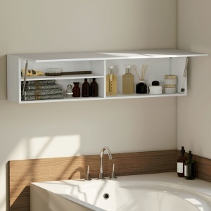 Dulap Baie Montat pe Perete, Dulap Suspendat Modern cu Ușă Soft Close, 2 Compartimente și Raft Reglabil, Economisire Spațiu, 120x23x30 cm, Alb - Img 2