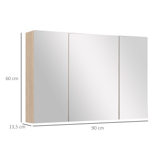 Dulap Baie Perete – Stejar, 3 Usi cu Oglinda, 90×60 cm - Img 3