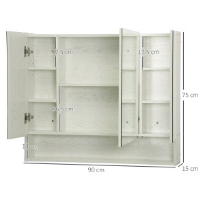 Dulap cu oglinda cu raft reglabil, MDF Sticla 90x15x75cm, Alb - Img 3