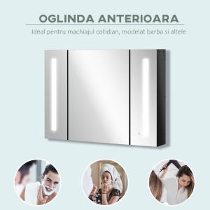 Dulap de Baie LED cu Oglindă , Dulap Suspendat cu 3 Uși, Rafturi Reglabile, Funcție Memorie & Încărcare USB - Img 7