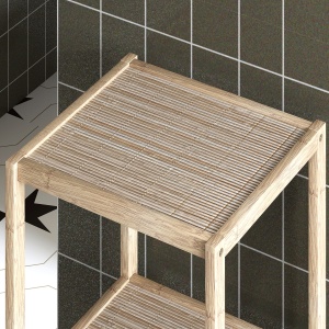 Dulap de Baie Modern cu 4 Rafturi Anti-Răsturnare, Dulap de Baie din Bambus și Lemn, 33x31x110 cm, Lemn Natural - Img 9