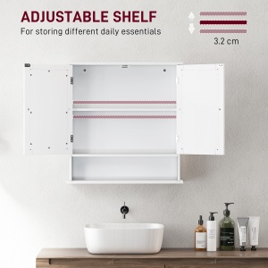 Dulap de Baie Suspendat cu 2 Uși cu Oglindă și Raft Deschis, 56x13x58 cm, Alb - Img 4