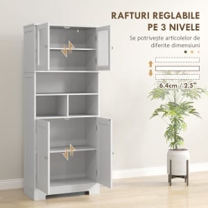 Dulap de Bucătărie cu 2 Dulapuri, 3 Compartimente și Rafturi Reglabile Alb - Img 5