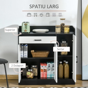Dulap de bucătărie modern cu 2 dulapuri, 1 sertar și rafturi reglabile, 90×40×90 cm, alb-negru - Img 4