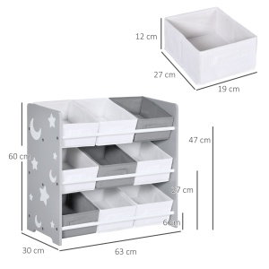 Dulap de Jucarii cu 9 Cosuri Detasabile, Cutie de Depozitare pentru Jucarii din Lemn MDF si Material Textil - Img 3