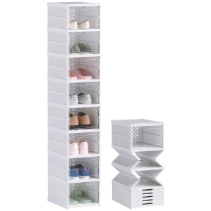 Dulap de Pantofi Modular cu 8 Cutii Stivuibile pentru Pantofi, 26x35x140 cm, Alb