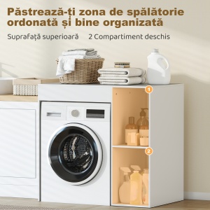 Dulap deasupra Mașinii de Spălat, Mobilier Modern cu Rafturi Deschise, Spațiu Economisit pentru Baie și Rufe, 96x60x95 cm, Alb - Img 4