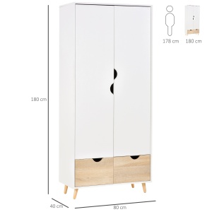Dulap Elegant 2 Sertare & Raft pentru Haine – Alb - Img 3
