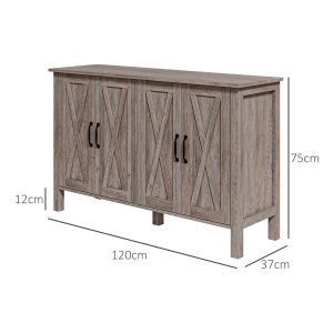 Dulap în Stil Rustic cu 2 Rafturi Reglabile pentru Depozitare, Dulap pentru TV cu 4 Uși, 120x37x75 cm, Gri - Img 3