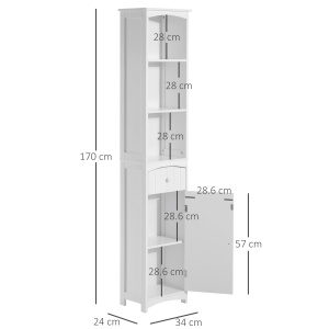 Dulap Înalt de Baie cu 3 Rafturi din MDF, 34x24x170 cm, Alb - Img 3