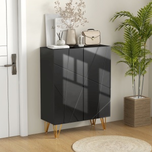 Dulap Îngust pentru Pantofi, Dulap Subțire pentru Depozitarea a 15-20 de Pantofi, 95x72x31.5 cm, Negru - Img 2