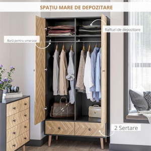 Dulap Lemn Gri inchis – 2 Usi, Compartimente si Sertare - Img 5