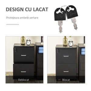 Dulap mobil arhiva cu 2 sertare, cu blocare, dulap de birou din lemn cu roti de blocare pentru A4, Letter, negru - Img 4