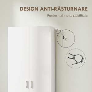 Dulap Multifuncțional cu Uși Batante, 5 Rafturi și 3 Niveluri Reglabile, 60x31,5x165 cm, Alb - Img 7