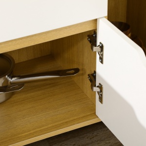 Dulap pentru Cuptor cu Microunde din PAL cu Raft deschis, doua Dulapioare si un Sertar, 90x40x98.5cm Alb si Lemn natur - Img 9