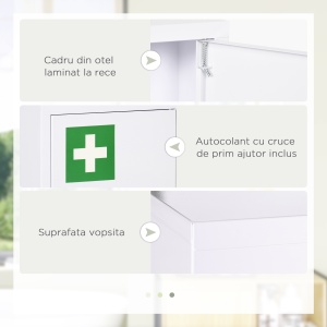 Dulap pentru Medicamente cu 3 Rafturi și Încuietoare din Oțel cu 2 Chei, Alb - Img 6