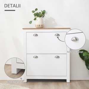 Dulap pentru Pantofi cu 2 Sertare pentru 12 Perechi de Încălțăminte, Dulap de Depozitare, 79x23x90,5 cm, Alb - Img 6