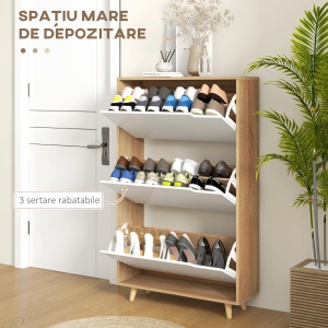 Dulap pentru Pantofi cu Economie de Spațiu cu 3 Sertare și Raft Reglabil, Suport Subțire pentru, 72x24x119 cm, Alb - Img 4