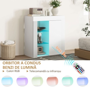 Dulap pentru Sufragerie cu Lumini LED, 3 Rafturi Deschise și un Dulăpior cu 2 Niveluri, 75x40,1x83 cm, Alb - Img 5