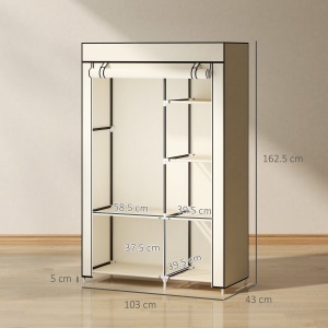 Dulap portabil din otel, netesut si PP cu 6 rafturi deschise, 1 cuier si usa cu balamale, 103x43x162,5 cm, gri - Img 3