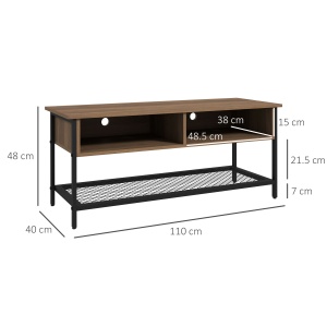 Dulap SuportTV pana la 48" in Stil Industrial, Mobiler Jos cu Rafturi din Lemn si Otel, 110x40x48cm, Maro si Negru - Img 3