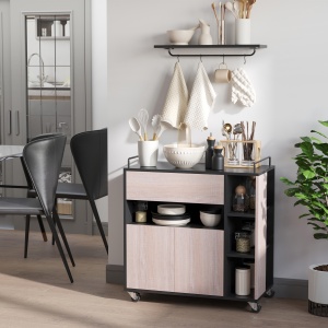 Dulapior Bucatarie cu Roti – Stejar & Negru, 76.5×40×82 cm - Img 2