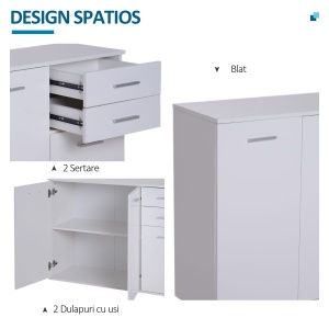 Dulapior cu 3 Usi si 2 Sertare in Lemn Granulat, Alb, 106x35x76cm - Img 4