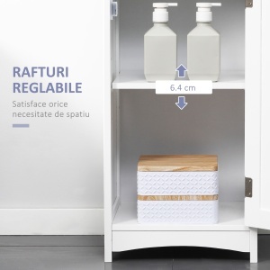 Dulapior de baie cu Raft cu 3 niveluri, din MDF Lacuit, 34x30x163cm, Alb si Gri - Img 5