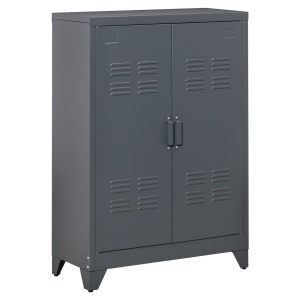 Dulapior Multifunctional cu 2 Usi Stil Industrial, Dulapior Metalic pentru Casa si Garaj - Gri - Img 1
