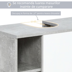 Dulapior Subchiuveta cu Decupare in forma de U si 6 Etajere din Lemn, 60x30x68cm - Alb/Gri - Img 5
