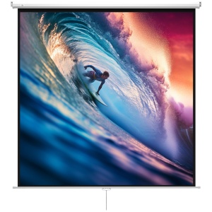 Ecran de Proiecție 120 Inch Format 1:1, Ecran Rulabil cu Unghi de 160° și Montare pe Tavan sau Perete, 223x8x223 cm, Alb - Img 1