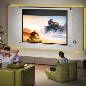 Ecran pentru Proiector 84 Inch cu Telecomandă, din PVC și Metal, 212x8x150 cm, Alb - Img 2