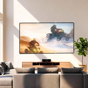 Ecran Proiector 120 Inch 4K/8K HD Format 16:9, Reglabil Manual, Lavabil, Unghi de Vizualizare 160°, pentru Acasă, Cinema, Birou, Alb - Img 2