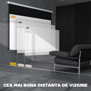 Ecran Proiector, Pânză pentru Proiector cu Fixare pe Perete și Tavan pentru Acasă și Birou, 236.8x8x158 cm, Alb - Img 7
