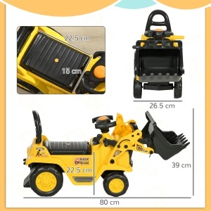 Escavator pentru Copii cu Cupă și Spațiu de Depozitare Ascuns, în PP și ABS, 80x26.5x39 cm, Galben și Negru - Img 3