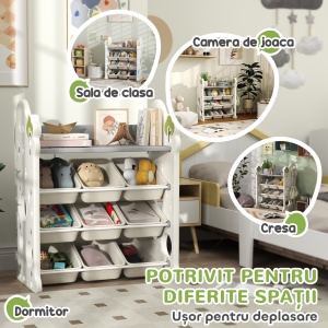 Etajeră pentru Copii, Organizator de Depozitare Jucării cu 4 Niveluri și 9 Coșuri, 77x42x94 cm, Crem Alb - Img 7
