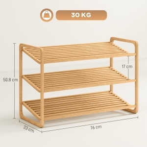 Etajeră pentru pantofi cu 3 rafturi pentru 12 perechi de pantofi din bambus 76x33x50.8 cm - Img 3