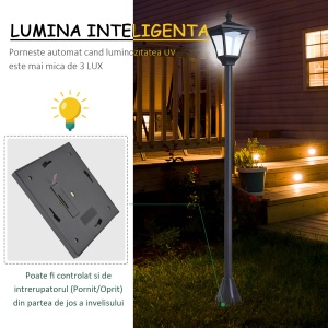 Felinar de Gradina Led Panouri Solare, Negru, 120cm - Img 6