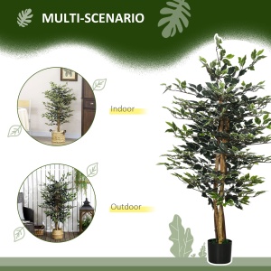 Ficus artificial in ghiveci cu 702 frunze multicolore, Plante artificiale pentru interior si exterior, pentru decorarea casei, biroului, camerei de zi, 130 cm - Img 5