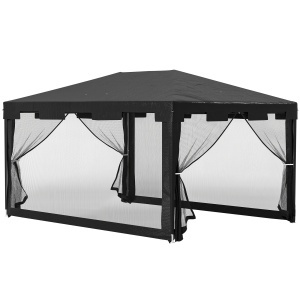 Foisor 4x3 m cu Plasa de Tantari si 2 Intrari, Foisor de Gradina din Metal si PE, Gri Inchis - Img 1