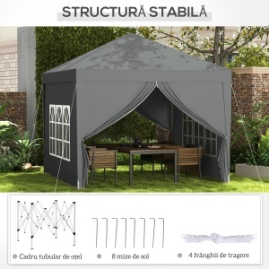 Foișor de Exterior 3x3 m Pliabil cu 4 Panouri Laterale, din Oțel și Material Oxford, Gri Deschis - Img 7