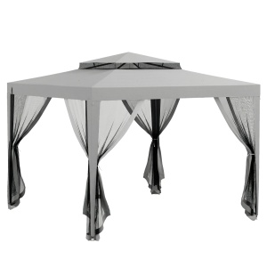 Foisor de Gradina cu Plasa de Tantari, Foisor 3x3 m cu Acoperis Dublu si Cadru din Metal, Bej - Img 1
