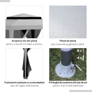 Foisor de Gradina cu Plasa de Tantari, Foisor 3x3 m cu Acoperis Dublu si Cadru din Metal, Bej - Img 6