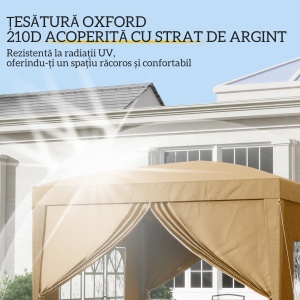 Foisor de gradina pliabil din otel si tesatura Oxford cu funii si cuie incluse, 2,95x2,95x2,58 m, alb - Img 5