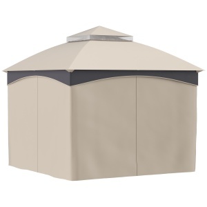 Foisor pentru gradina 3m x 3 m, Adapost copertina foisor exterior cu acoperis dublu cu plasa & draperii, Cadru din otel galvanizat pentru gradina, gazon, curtea din spate si punte - Img 8