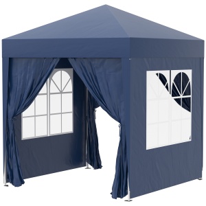 Foisor Pliabil 2x2 m con 4 Pereti Detasabili, Foisor de Gradina cu Sac pentru Transport din Poliester si Otel, Albastru - Img 1