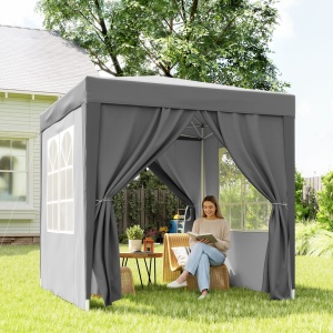 Foișor Pliabil 2x2 m Pop-Up cu 2 Uși, 2 Ferestre, 4 Pereți Detașabili, Foișor de Exterior cu Geantă de Transport din Oțel și Țesătură Oxford, pentru Grădină, Petreceri, Camping, Gri - Img 8