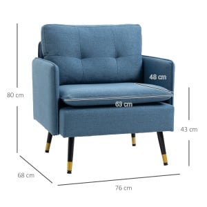 Fotolii moderne cu picioare din otel, scaune de accent tapitate cu nasturi pentru camera de zi si dormitor, albastru inchis - Img 3